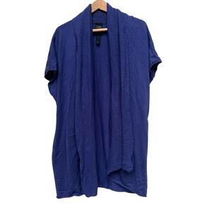 Eileen Fisher Silk Cashmere Blue Drape Cardigan with Knit Detail Short Sleeve L